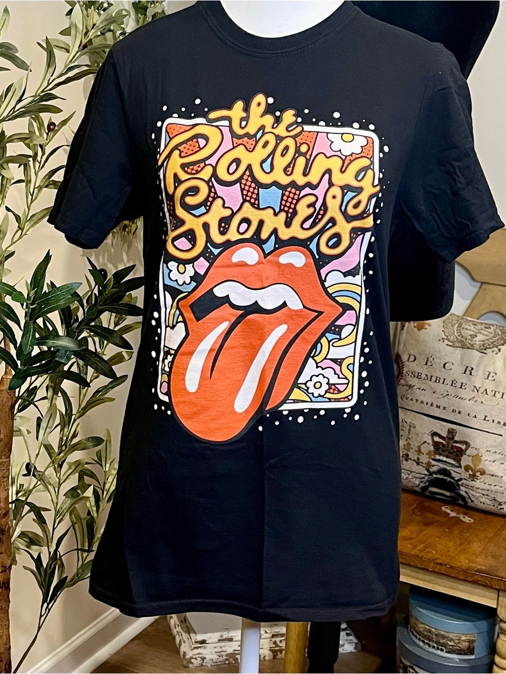 The Rolling Stones Black Band Tee-Small Retro Pop Art Tongue Graphic T-Shirt